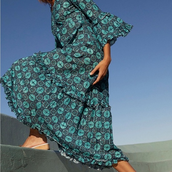 One Season Australia Blue Ruffled Tiered Sundress with Bell Sleeves - Picture 3 of 10